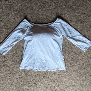 NEW white Soft Surrounding built in bra three quarter sleeve shirt